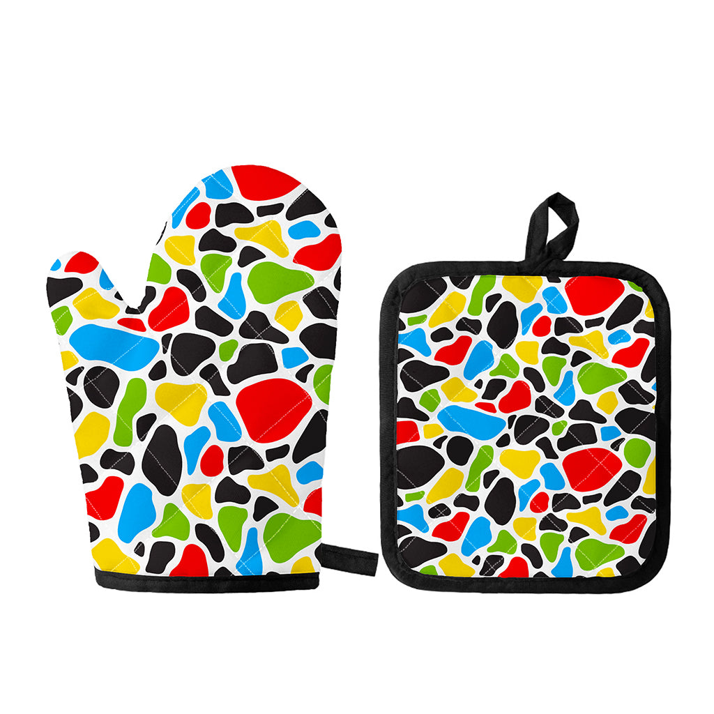 Colorful Cow Print Oven Mitt And Pot Holder Set