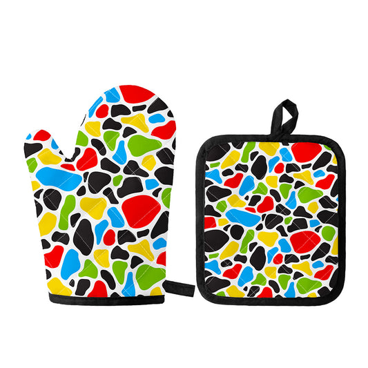 Colorful Cow Print Oven Mitt And Pot Holder Set
