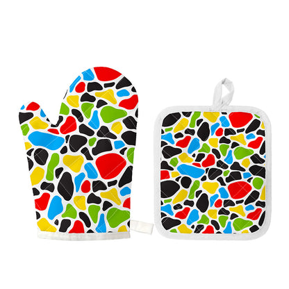 Colorful Cow Print Oven Mitt And Pot Holder Set
