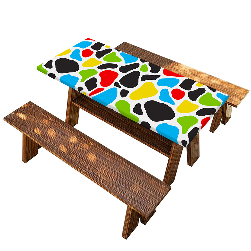 Colorful Cow Print Picnic Table Cover