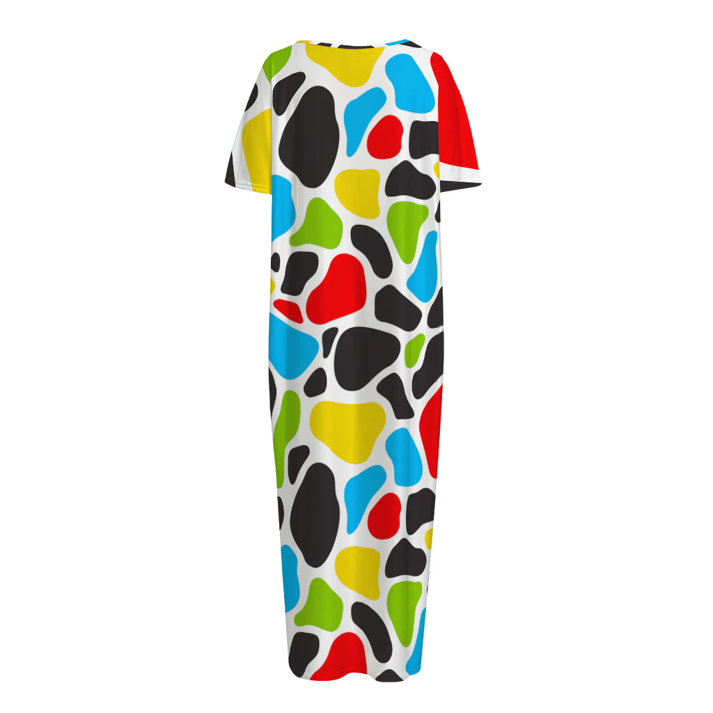 Colorful Cow Print Short Sleeve Long Nightdress