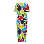 Colorful Cow Print Short Sleeve Long Nightdress