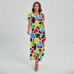 Colorful Cow Print Short Sleeve Maxi Dress