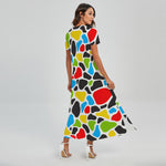 Colorful Cow Print Short Sleeve Maxi Dress