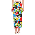 Colorful Cow Print Side Slit Maxi Skirt
