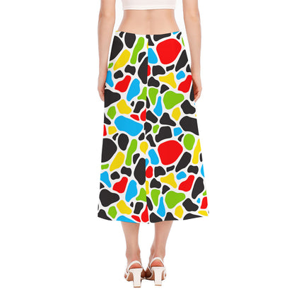 Colorful Cow Print Side Slit Midi Skirt
