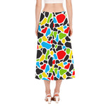 Colorful Cow Print Side Slit Midi Skirt