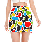 Colorful Cow Print Side Slit Mini Skirt