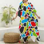 Colorful Cow Print Silk V-Neck Kaftan Dress