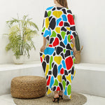 Colorful Cow Print Silk V-Neck Kaftan Dress