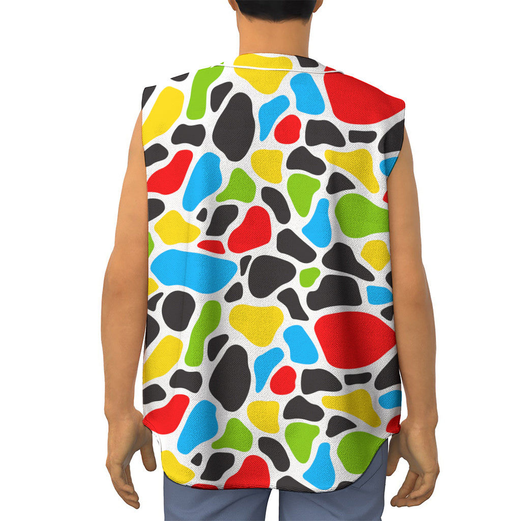 Colorful Cow Print Sleeveless Baseball Jersey