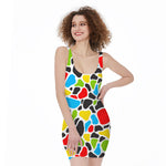 Colorful Cow Print Sleeveless Bodycon Dress