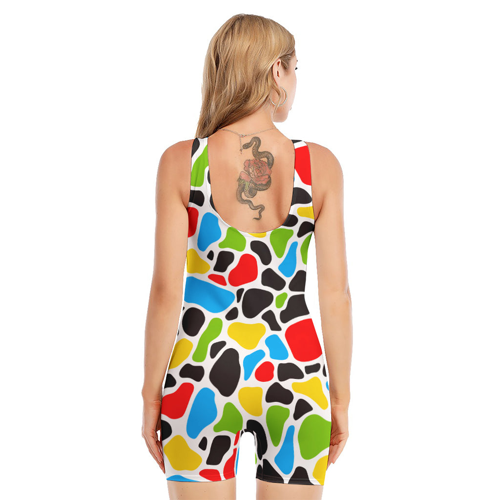 Colorful Cow Print Sleeveless One Piece Swimsuit