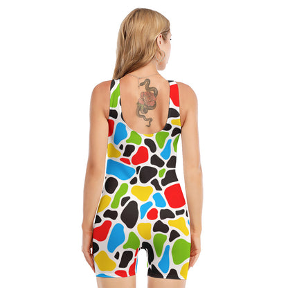 Colorful Cow Print Sleeveless One Piece Swimsuit