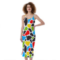 Colorful Cow Print Slim Fit Midi Cami Dress