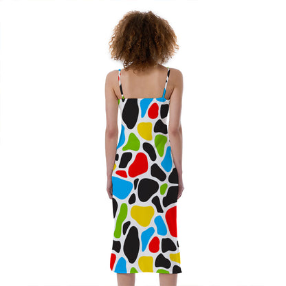 Colorful Cow Print Slim Fit Midi Cami Dress