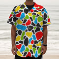 Colorful Cow Print Textured Short Sleeve Shirt