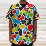Colorful Cow Print Textured Short Sleeve Shirt