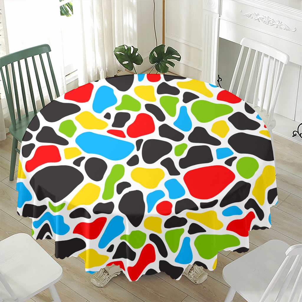 Colorful Cow Print Waterproof Round Tablecloth