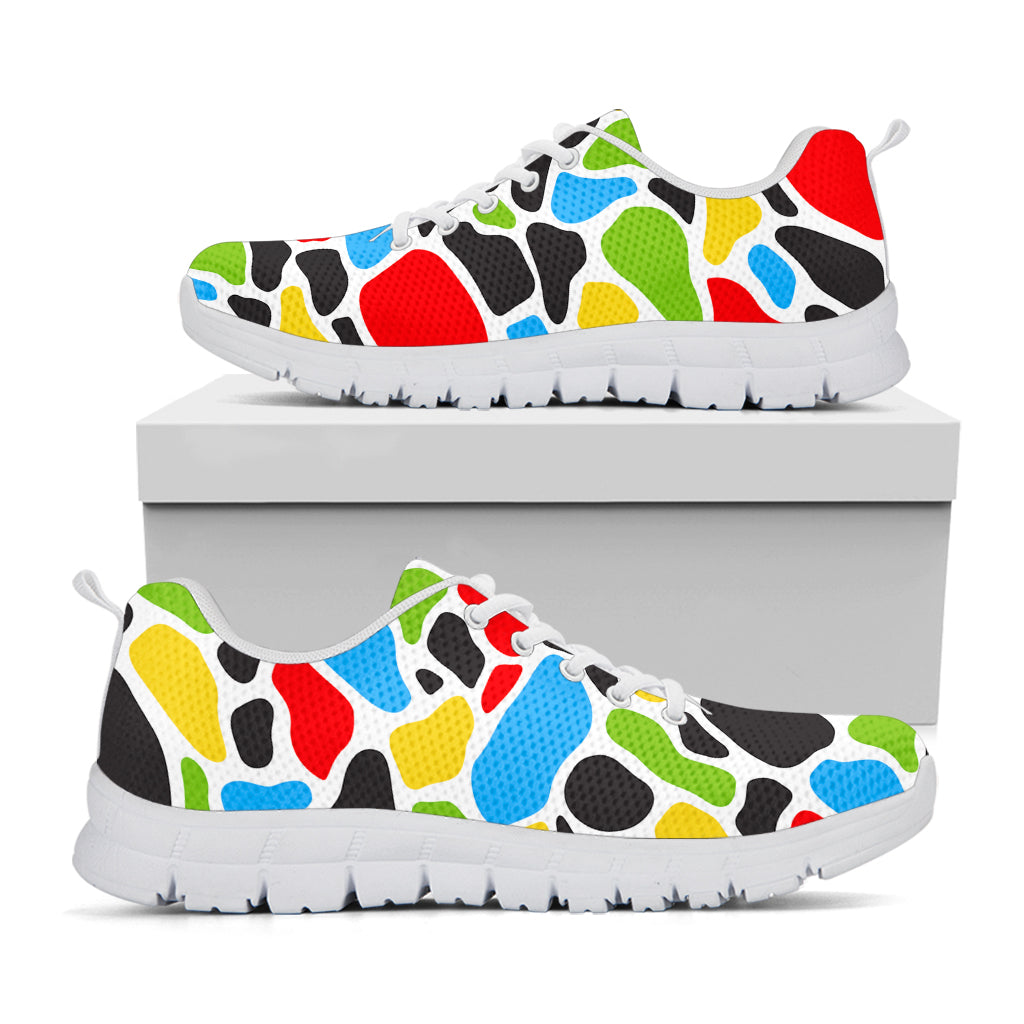 Colorful Cow Print White Running Shoes