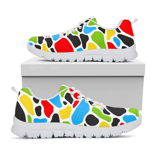 Colorful Cow Print White Running Shoes