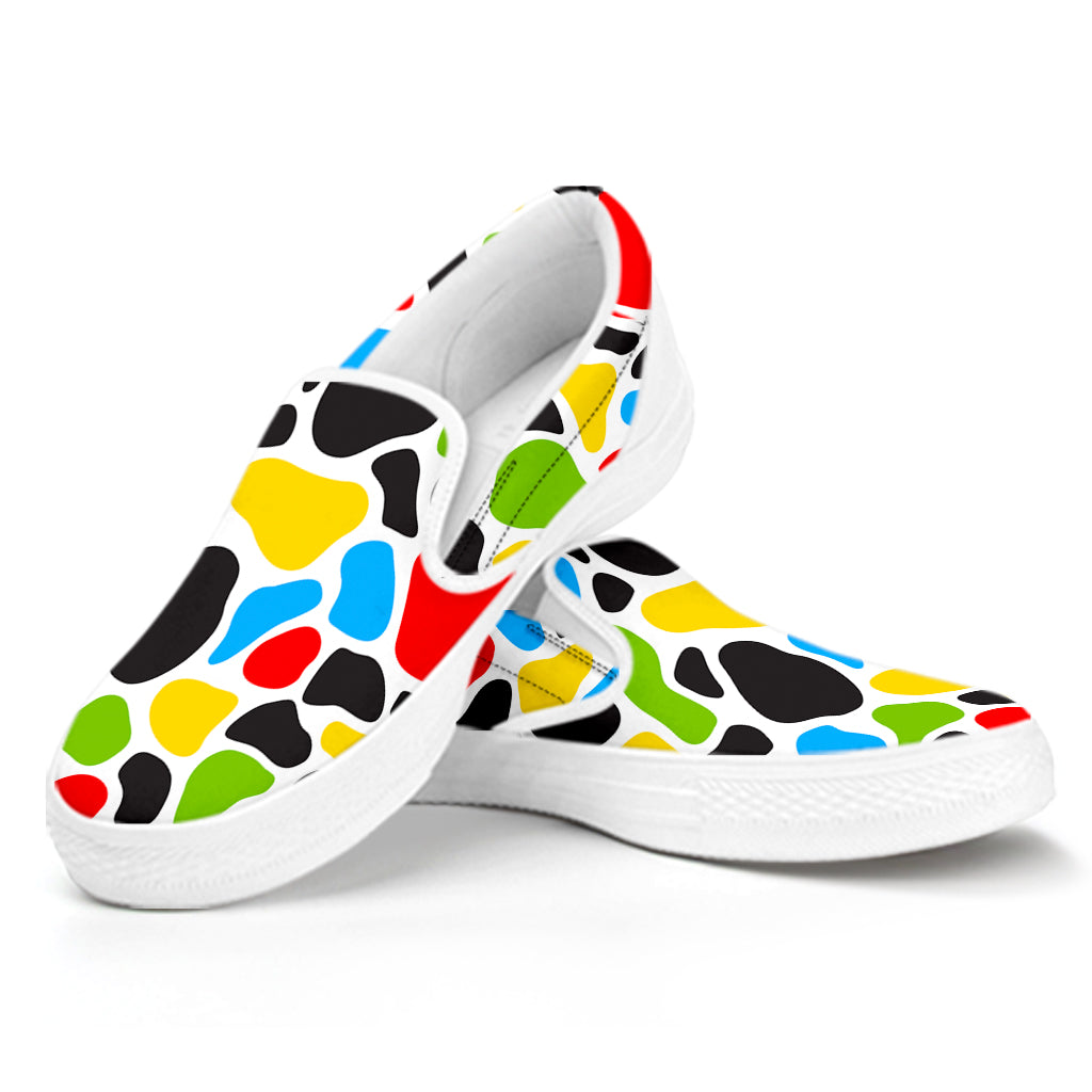 Colorful Cow Print White Slip On Sneakers