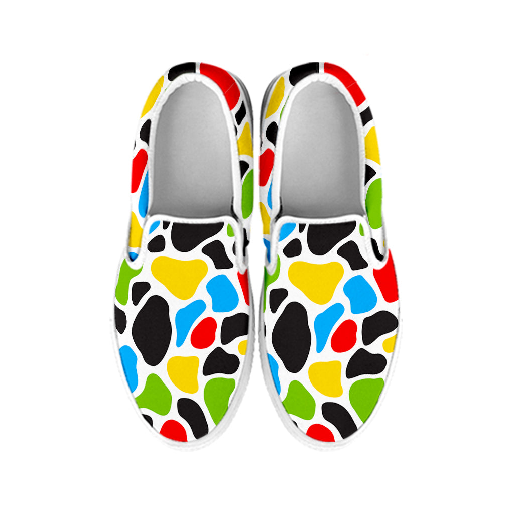 Colorful Cow Print White Slip On Sneakers