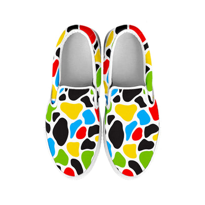 Colorful Cow Print White Slip On Sneakers