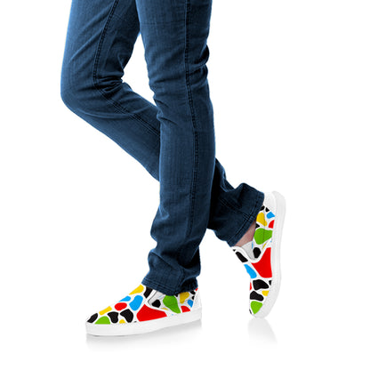 Colorful Cow Print White Slip On Sneakers
