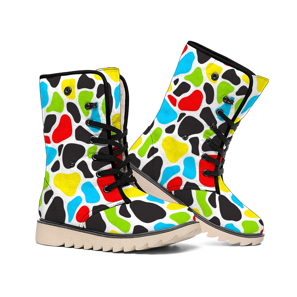 Colorful Cow Print Winter Boots