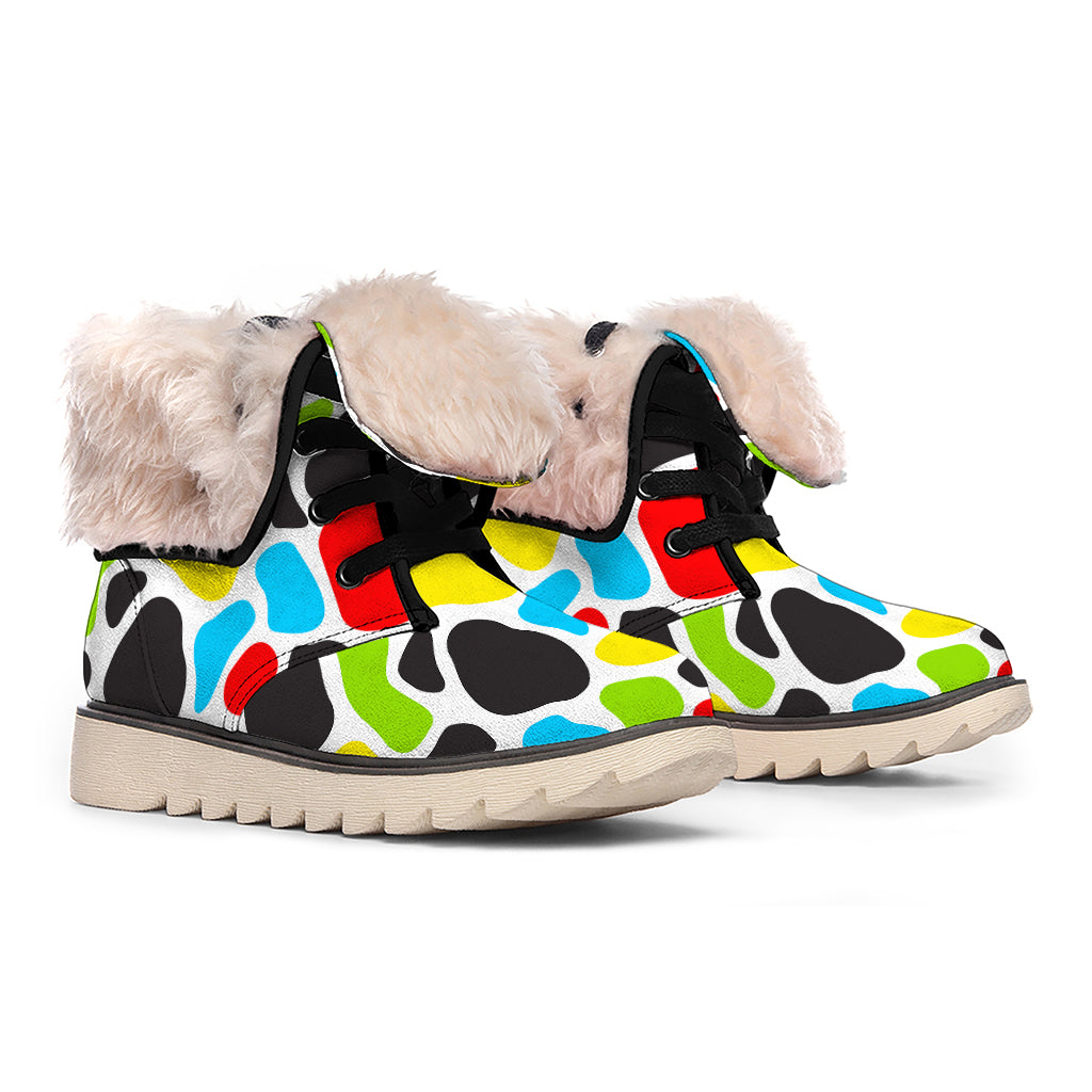 Colorful Cow Print Winter Boots