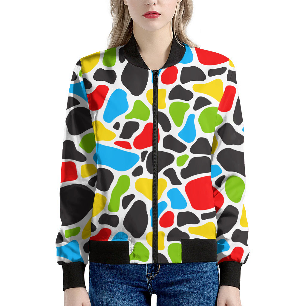 Colorful Cow Print Women's Bomber Jacket