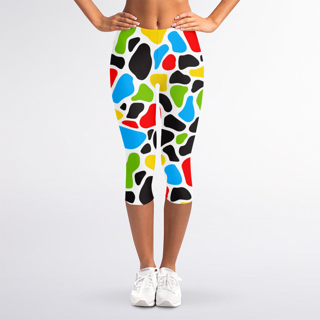 Colorful Cow Print Women's Capri Leggings