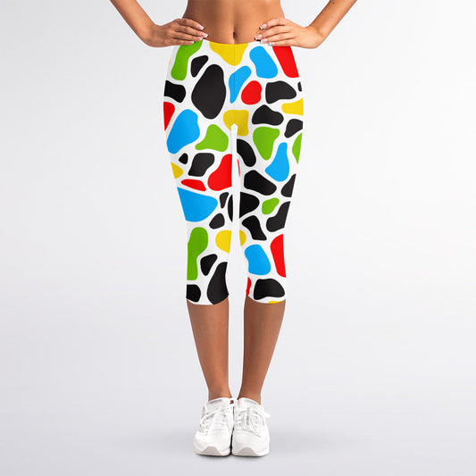 Colorful Cow Print Women's Capri Leggings