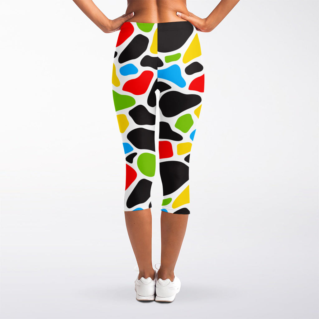 Colorful Cow Print Women's Capri Leggings