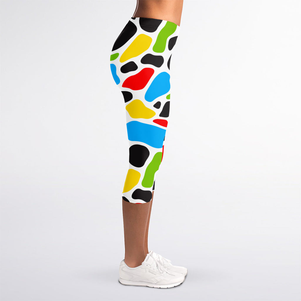 Colorful Cow Print Women's Capri Leggings