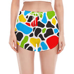 Colorful Cow Print Women's Split Running Shorts