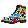 Colorful Cow Print Padded Collar Lace Up Boots