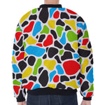 Colorful Cow Print Zip Sleeve Bomber Jacket