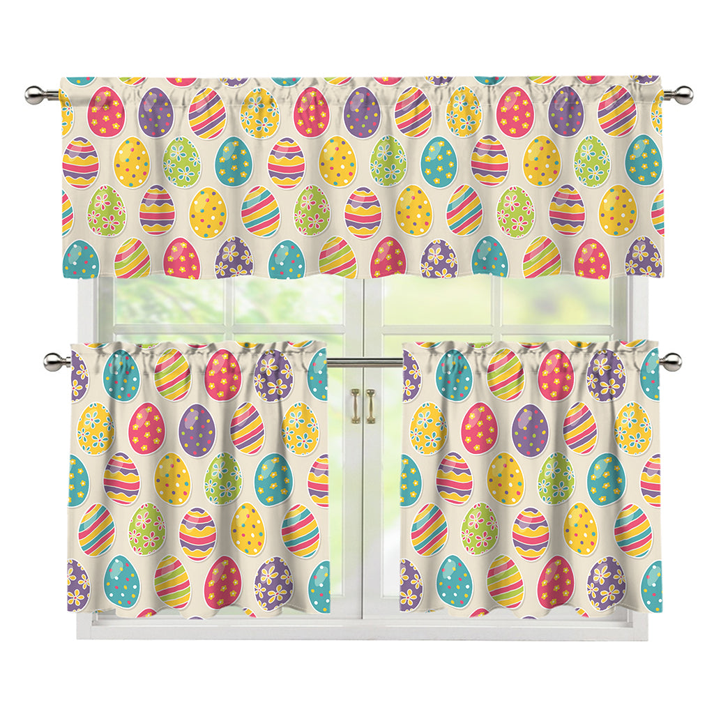 Colorful Cute Easter Eggs Pattern Print 3 Piece Kitchen Curtains