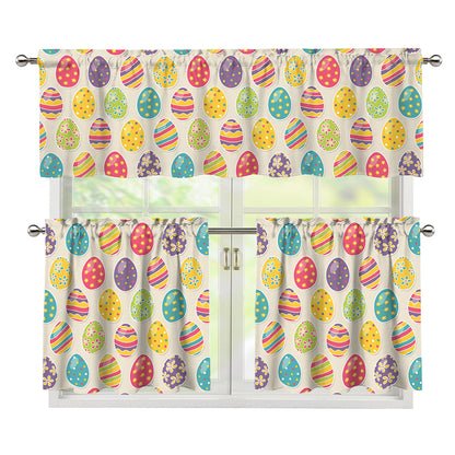 Colorful Cute Easter Eggs Pattern Print 3 Piece Kitchen Curtains