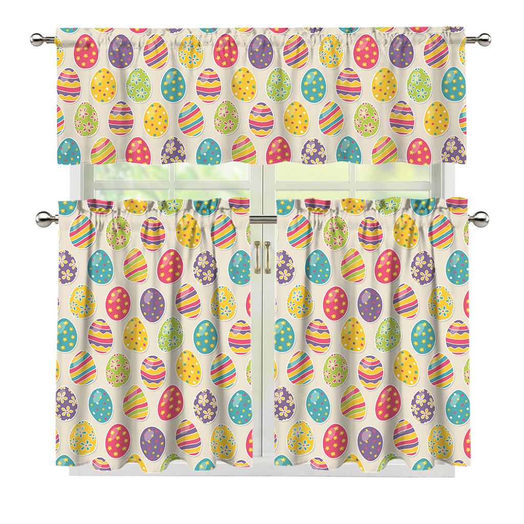 Colorful Cute Easter Eggs Pattern Print 3 Piece Kitchen Curtains