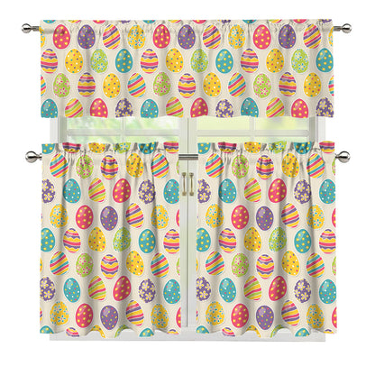 Colorful Cute Easter Eggs Pattern Print 3 Piece Kitchen Curtains