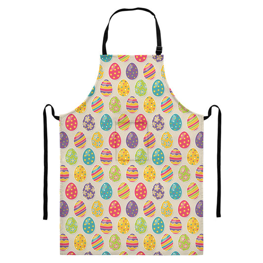 Colorful Cute Easter Eggs Pattern Print Bib Apron With Pocket