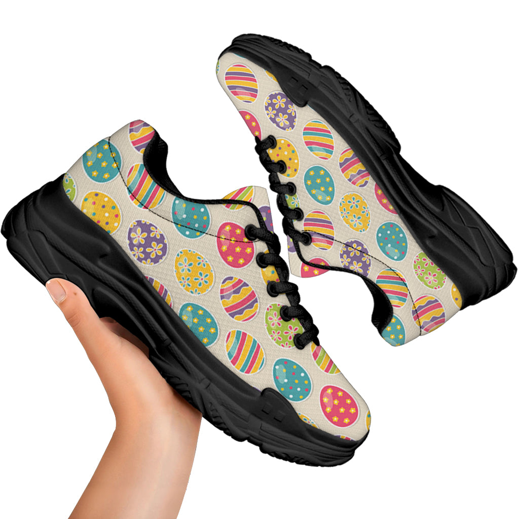 Colorful Cute Easter Eggs Pattern Print Black Chunky Shoes