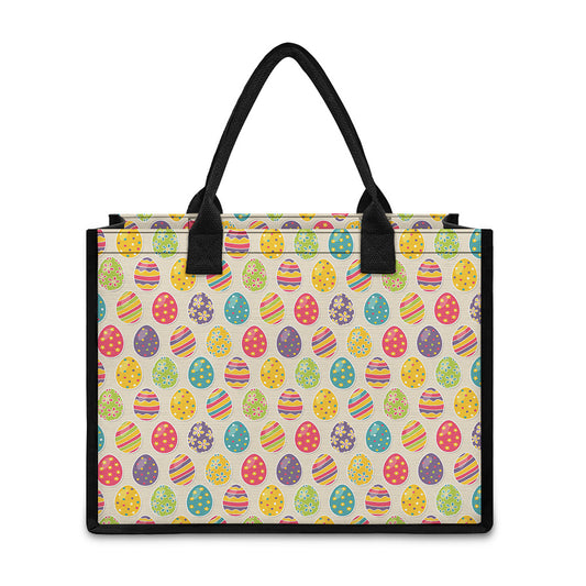 Colorful Cute Easter Eggs Pattern Print Canvas Tote Bag