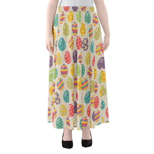 Colorful Cute Easter Eggs Pattern Print Chiffon Maxi Skirt
