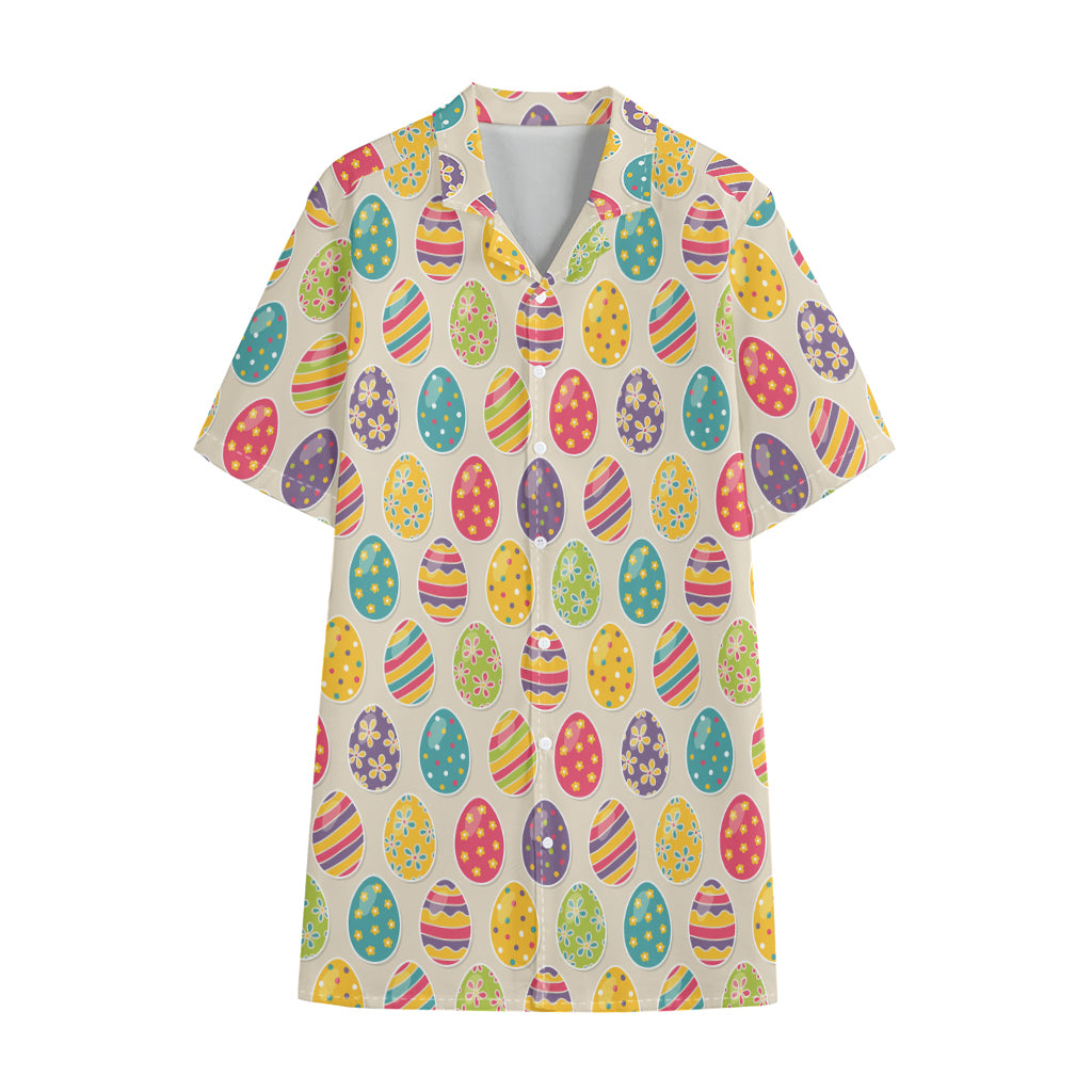 Colorful Cute Easter Eggs Pattern Print Cotton Hawaiian Shirt