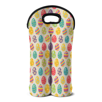Colorful Cute Easter Eggs Pattern Print Double Neoprene Wine Tote