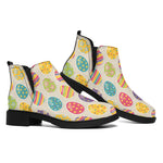 Colorful Cute Easter Eggs Pattern Print Flat Ankle Boots
